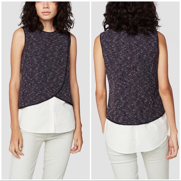 NWT Derek Lam 10 Crosby 2-in-1 Crossover Tank 0 white blue top - Picture 1 of 8